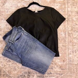 Black faux leather Top and Lucky Brand Jeans